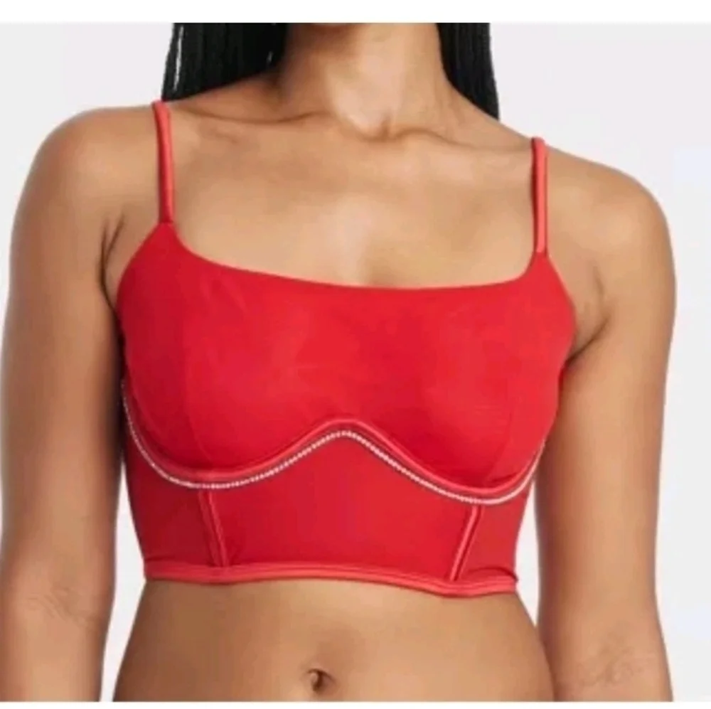 Auden Women's Rhinestone Lingerie Corset Red Size M